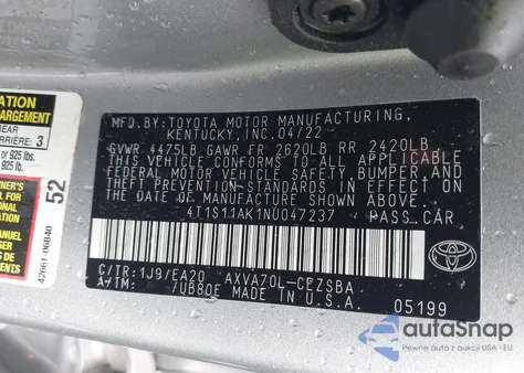 2022 Toyota Camry Se from USA, damaged, VIN 4T1S11AK1NU047237